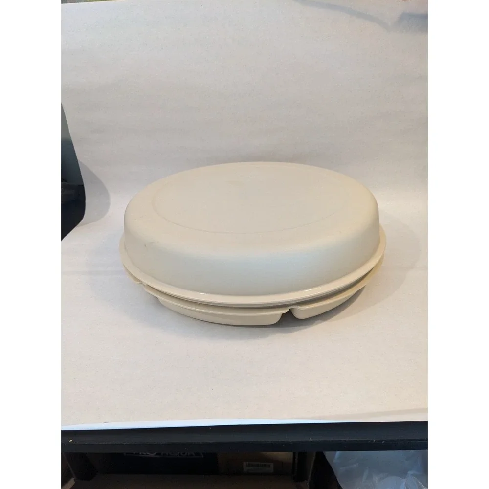 Vintage Tupperware XL Veggie Tray Almond Divided Party Relish Platter With Lid